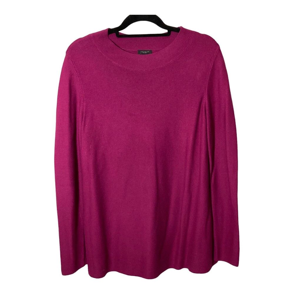 Ann Taylor Factory Women's Large Cranberry Tunic Tight Knit Sweater Long Sleeve